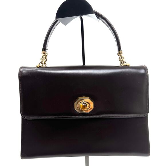 Gucci Vintage Chocolate Brown Leather Gold Chain Handbag - Picture 1 of 16